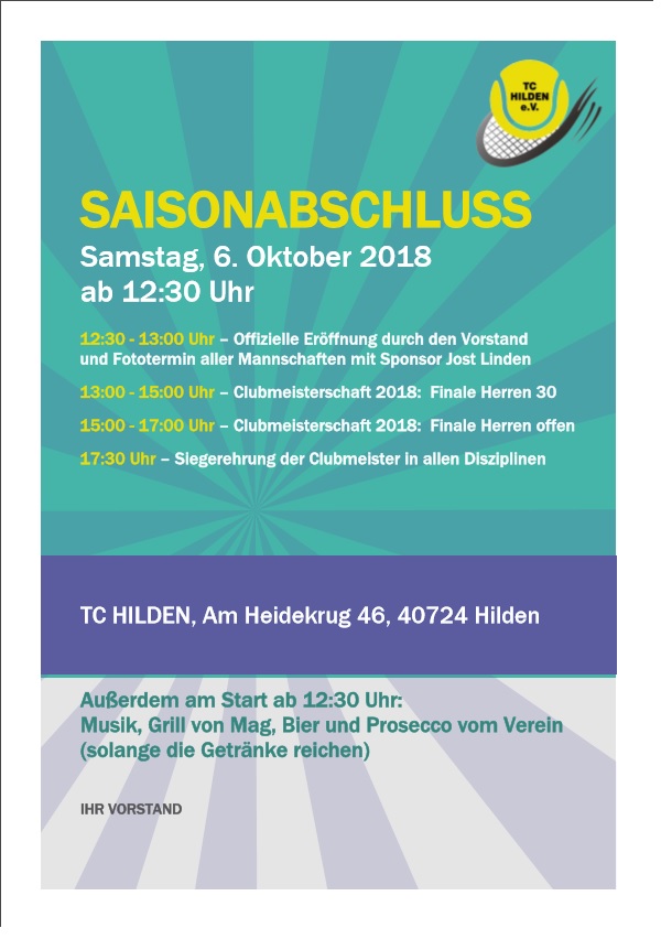 SAISONABSCHLUSS – 6.10.2018 ab 12:30 Uhr